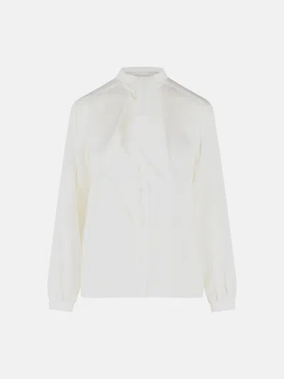 Max Mara Leccio High Neck Silk Ruffle Shirt In White