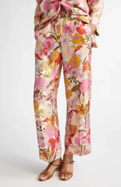 Max Mara Leda Floral Silk Pants In Pink