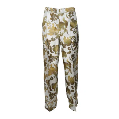 Max Mara Leda Trousers In Gold Printed Silk In Brown