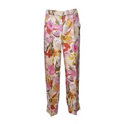 Max Mara Leda Trousers In Pink Printed Silk In Multi