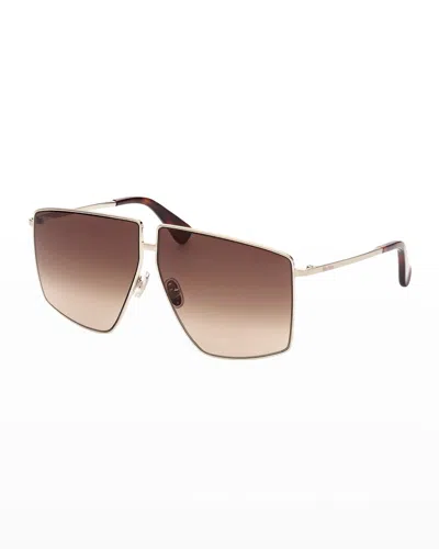 Max Mara Lee Mirrored Square Metal Sunglasses In Yellow / Brown