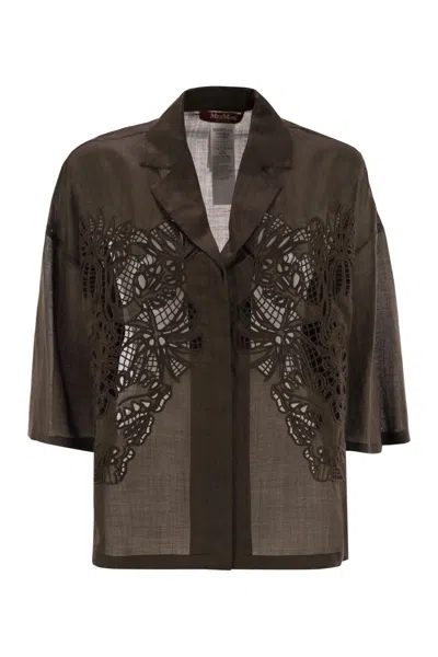 Max Mara Legno - Boxy Shirt In Ramie Canvas In Brown
