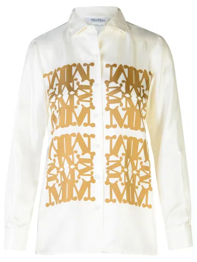 Max Mara Legno Silk Twill Logo Shirt In White