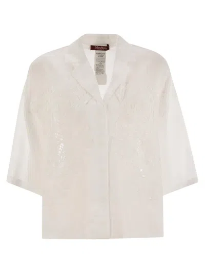 Max Mara Legno Embroidered Button-up Shirt In White