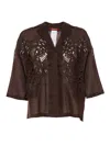 Max Mara Cropped Lace-embroidery Legno Jacket In Lightweight Ramie In Brown