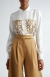 Max Mara Legno Silk Twill Logo Shirt In Vanilla