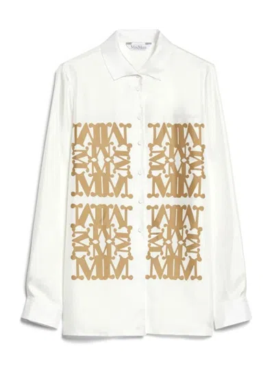Max Mara Logo Printed Long-sleeved Shirt In White
