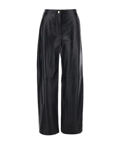 Max Mara Legno Wide-leg Leather Trousers In Black