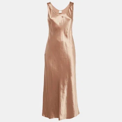 Pre-owned Max Mara Leisure Beige Satin Sleeveless Midi Dress M In Sand