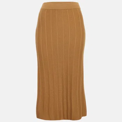 Pre-owned Max Mara Leisure Beige Wool Knit Midi Skirt M In Sand
