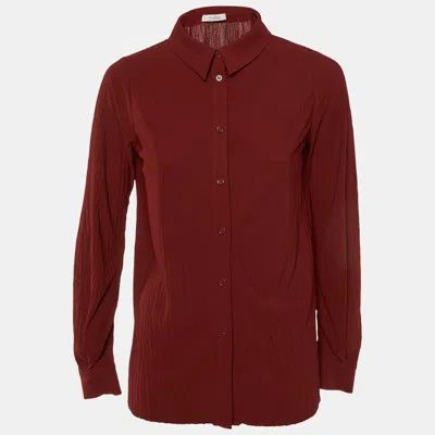 Pre-owned Max Mara Leisure Burgundy Crinkled Crepe Button Front Shirt S