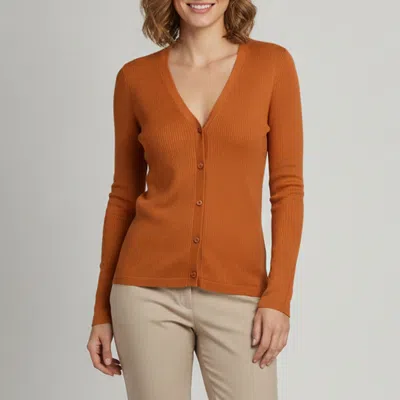 Pre-owned Max Mara Leisure Burnt Orange Silk Blend V-neck Cardigan Xs