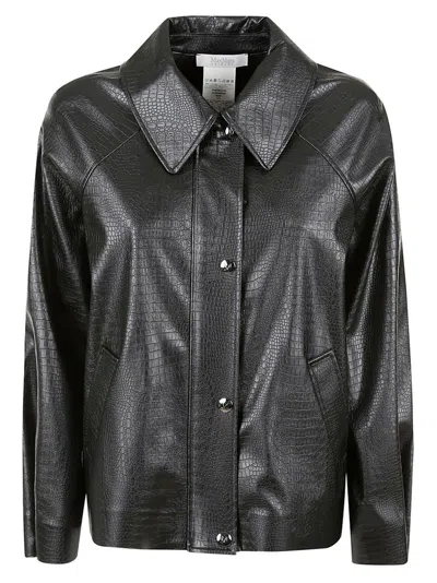 Max Mara Nepal Embossed Faux Leather Shirt Jacket In Black Polyester