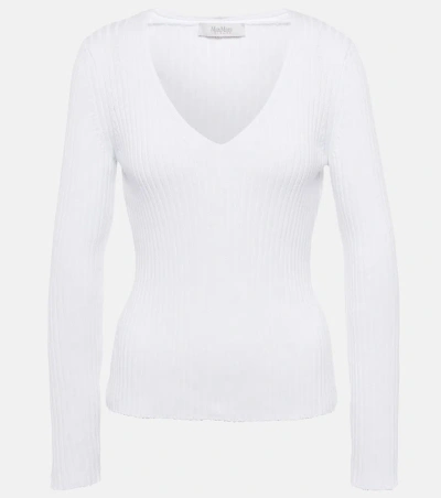 Max Mara Leisure Calcio Ribbed-knit Sweater In Weiss