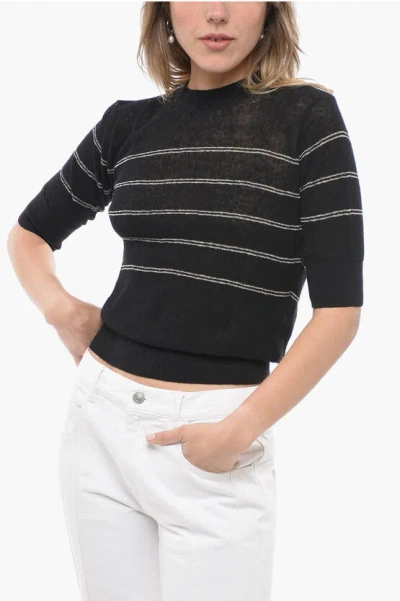 Max Mara Leisure Contrasting Details Calamo Crew-neck Sweater In Black