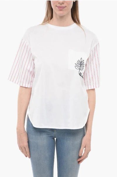Max Mara Leisure Cotton Feltre T-shirt With Popeline Inserts In White
