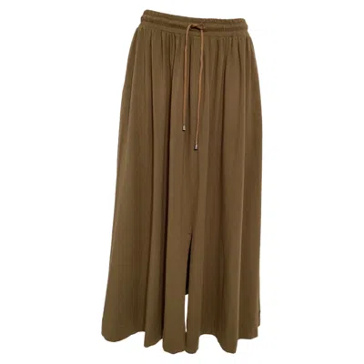 Max Mara Leisure Drawstring Midi Skirt In Brown Cotton