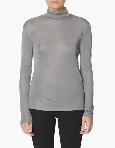 Max Mara Leisure Fabian Shiny Jersey Turtleneck Top In Grigio Medio Gray
