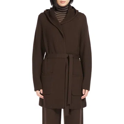 Max Mara Leisure Finezza Hooded Virgin Wool Cardigan In Brown
