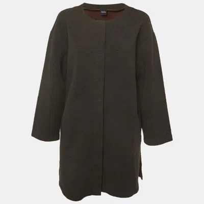 Pre-owned Max Mara Leisure Grey Neoprene Zip-up Short Coat L In Green