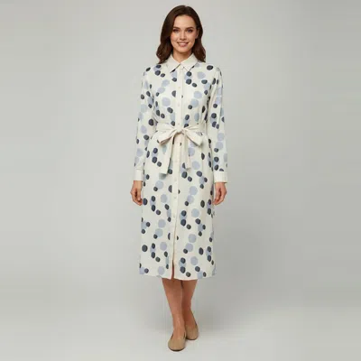 Pre-owned Max Mara Leisure Grey/blue Polka Dot Cotton Button Down Shirt Dress L