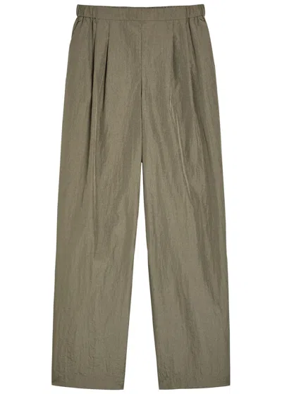 Max Mara Leisure Lozio Crinkled Wide-leg Shell Trousers In Green