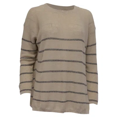 Max Mara Leisure Madia Striped Side-slit Sweater In Beige Cotton In Neutral