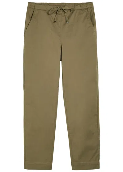 Max Mara Leisure Mara Drawstring Tapered-leg Stretch-cotton Trousers In Green