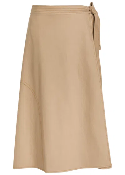 Max Mara Leisure Rane Cotton-blend Midi Wrap Skirt In Brown