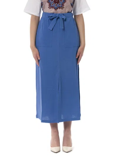 Max Mara Leisure Straight Cut Pleated Midi Skirt In Blue