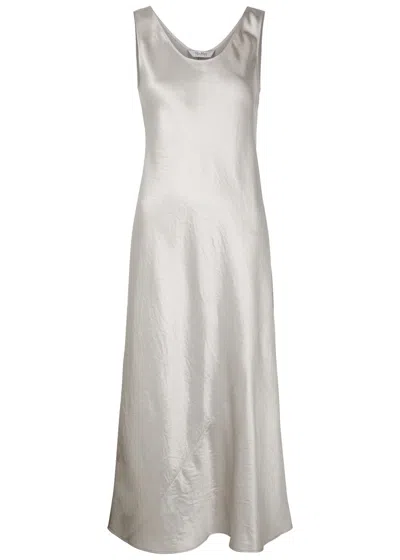 Max Mara Talete Sleeveless Satin Midi Dress In Grey