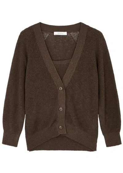 Max Mara Leisure Tenore Layered Cotton-blend Top And Cardigan In Brown