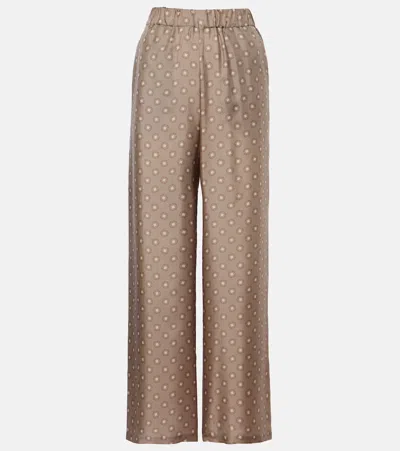 Max Mara Leisure Vik Printed Silk Wide-leg Pants In Beige