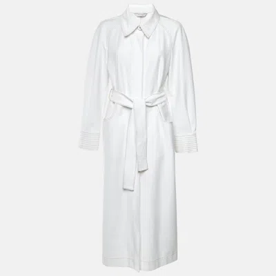 Pre-owned Max Mara Leisure White Stretch Denim Belted Long Coat L