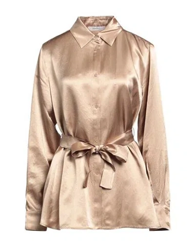 Max Mara Leisure Woman Shirt Sand Size 12 Acetate In Neutral