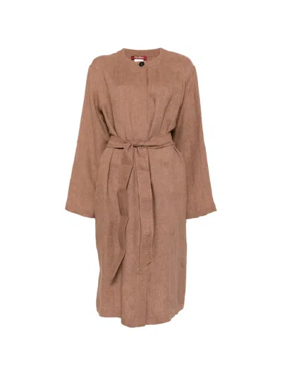 Max Mara Lembo Belted Long-sleeve Midi Dress In Multi