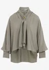 Max Mara Leonida Blouse Draped Design Long Sleeves In Gray