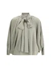 Max Mara Silk Tie-neck Blouse In Green