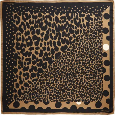 Max Mara Leopard Print & Polka Dot Silk Scarf In Brown