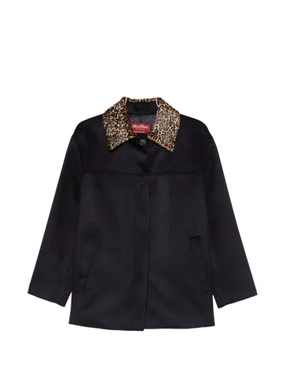 Max Mara Leopard-print Collar Jacket In Blue