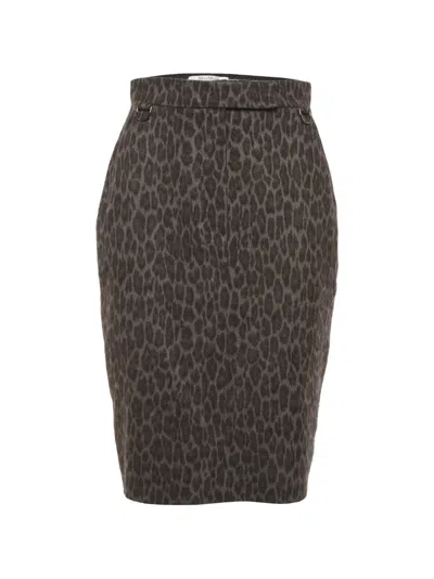 Pre-owned Max Mara Leopard-print Pencil Skirt In Brown