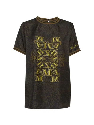 Pre-owned Max Mara Leopard-print Silk Top In Green