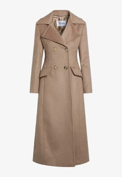 Max Mara Lepanto Long Double-breasted Coat In Brown