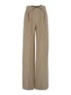 Max Mara 'lerici' Beige Palazzo Pants With Drawstring In Corduroy Woman In Multicolor