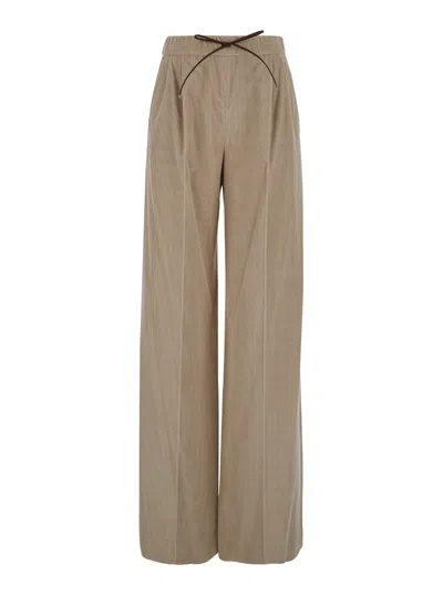 Max Mara 'lerici' Beige Palazzo Pants With Drawstring In Corduroy Woman In Brown