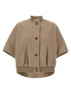 Max Mara Ribbed Hem Short Sleeve Cape With High Collar In Brown