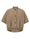 Max Mara Ribbed Hem Short Sleeve Cape With High Collar In Brown