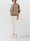 Max Mara Ribbed Hem Short Sleeve Cape With High Collar In Brown