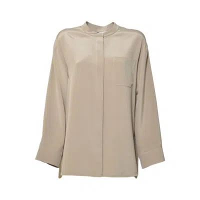 Max Mara Leticia Dark Beige Silk Saharan Shirt ' In Neutrals