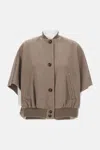 Max Mara Ribbed Hem Short Sleeve Cape With High Collar In Brown
